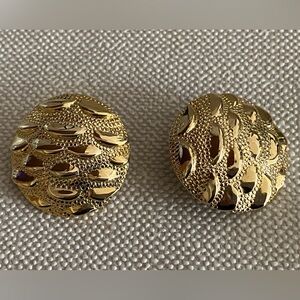 Park Lane Gold Tone Etched Earrings Designer Pierced Stud Vintage